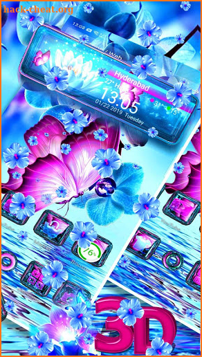 Neon Butterfly Glass Tech Theme screenshot