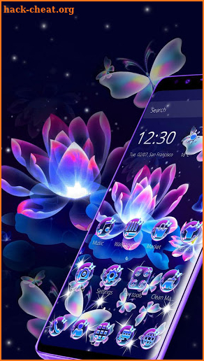 Neon Butterfly Lotus Glitter Theme screenshot