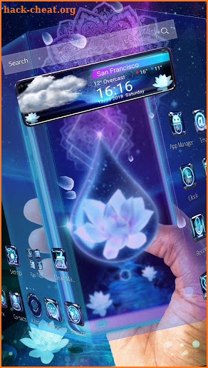 Neon Falling Blue Petals Glass Theme screenshot