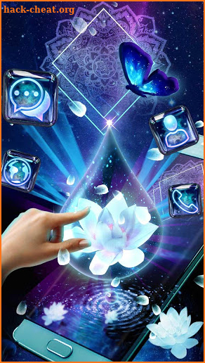 Neon Falling Blue Petals Glass Theme screenshot