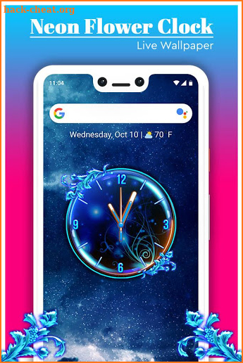 Neon Flower Clock Live Wallpaper screenshot