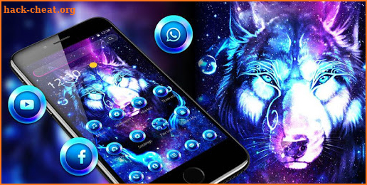 Neon Glitter Galaxy Wolf Launcher Theme screenshot