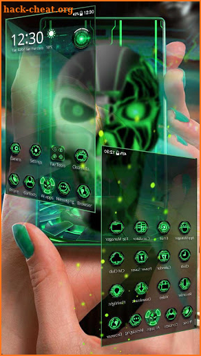 Neon Green tech Skull 3D Theme screenshot