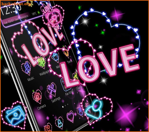 Neon Light Love Hearts Theme screenshot