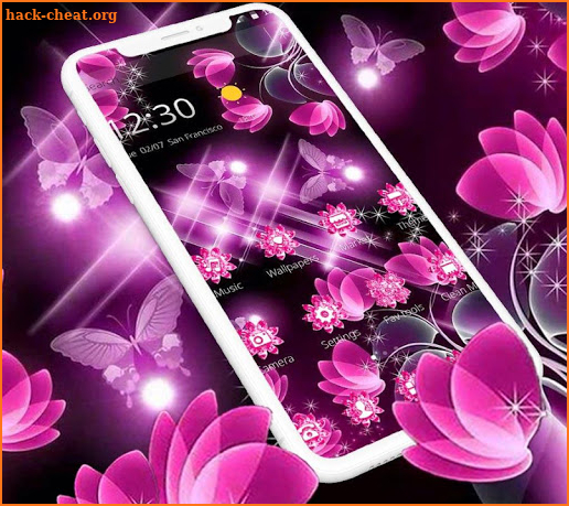 Neon Pink Black Butterfly Flower Theme screenshot