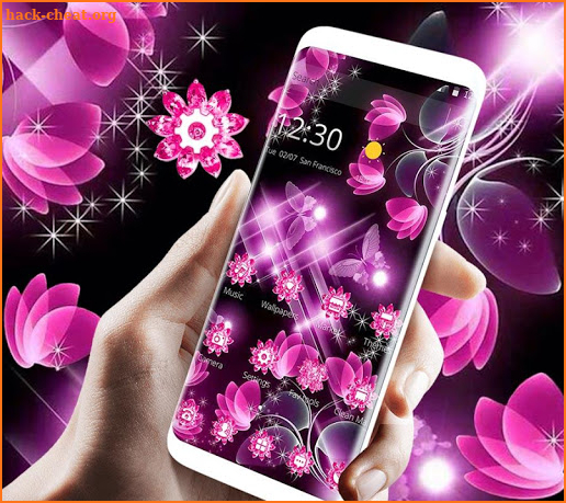 Neon Pink Black Butterfly Flower Theme screenshot