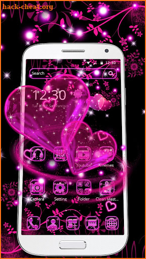 Neon pink heart theme screenshot