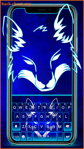 Neon Wolf Blue Keyboard Background screenshot