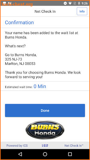 Net Check In - Burns Honda screenshot