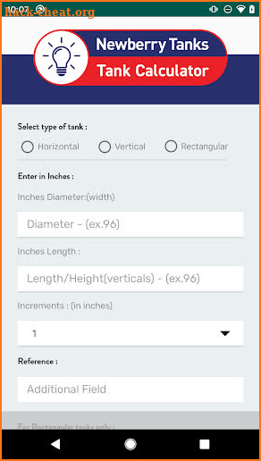 Newberry Tanks Tank Calculator screenshot