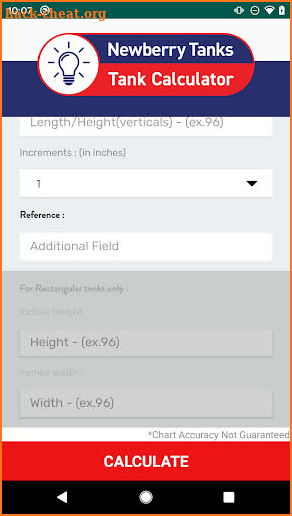 Newberry Tanks Tank Calculator screenshot