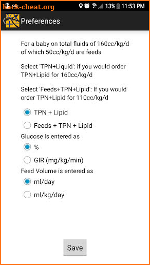 NICU Nutrition Calculator V2 screenshot