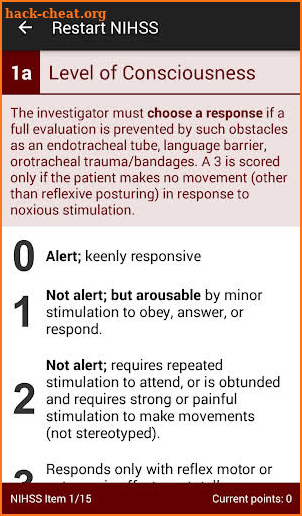 NIH Stroke Scale (NIHSS) screenshot