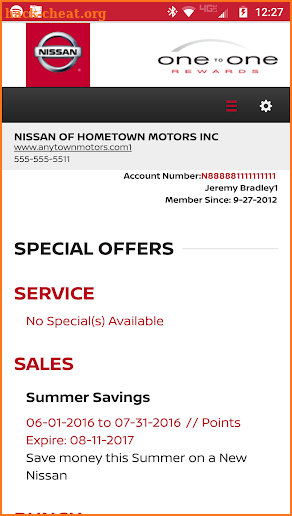 Nissan One To One Rewards screenshot