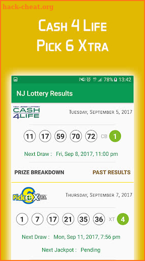 NJ Lottery Results screenshot