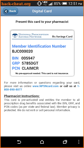 NPSN Mobile Rx Discount Card screenshot