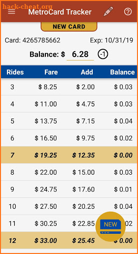 NYC MetroCard Tracker screenshot