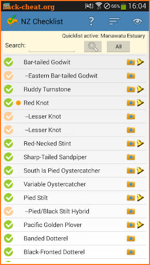 NZ Birding Checklist screenshot