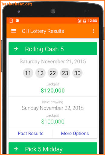 OH Lottery Results screenshot