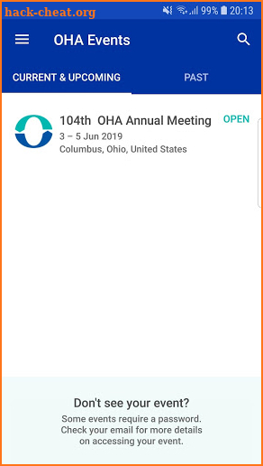 Ohio Hospital Assoc.  Events screenshot