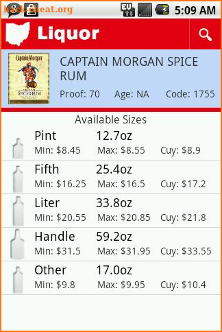Ohio Liquor Prices screenshot