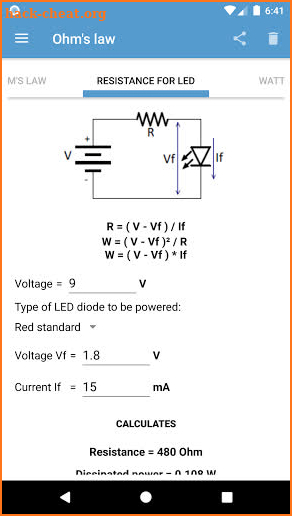 Ohm's Law - Electronics calculations screenshot