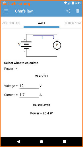 Ohm's Law - Electronics calculations screenshot