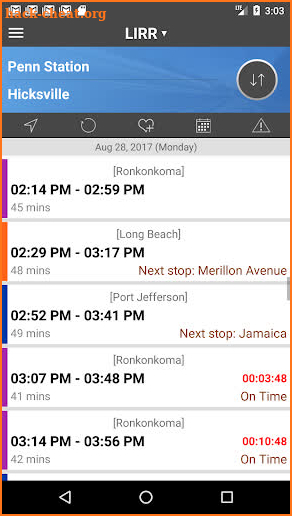 onTime (LIRR, MNR, NJT, METRA, BART, MBTA, WMATA.. screenshot