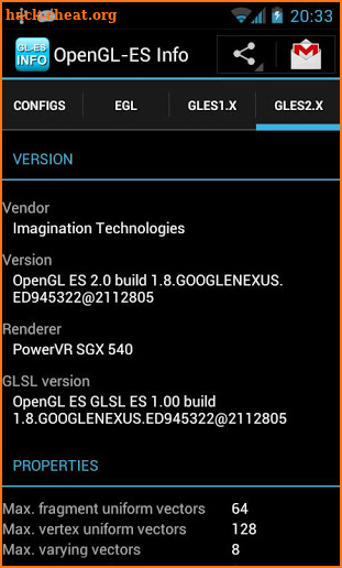 OpenGL-ES Info screenshot