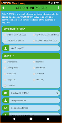 Opportunity Lead Form screenshot