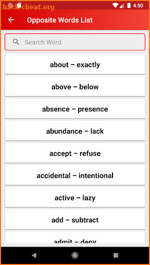 Opposite Words List screenshot