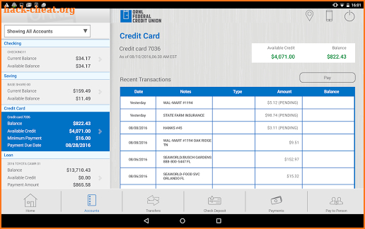 ORNL FCU Tablet screenshot