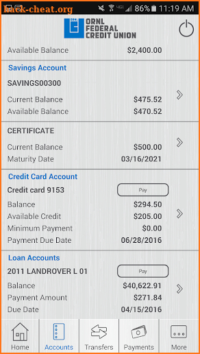 ORNL Federal Credit Union screenshot