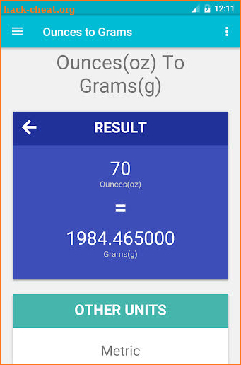 Ounces to Grams screenshot