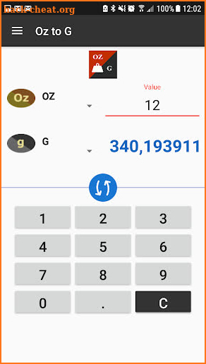 Ounces to Grams / oz to g Converter screenshot