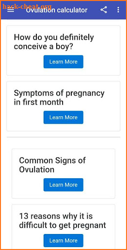 Ovulation calculator calendar screenshot