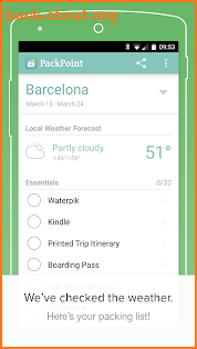 PackPoint Premium packing list screenshot