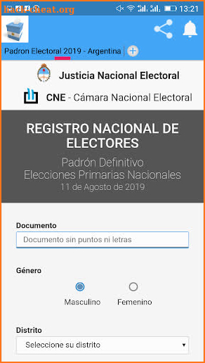 Padrón Electoral 2019 screenshot