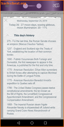 Page-a-Day calendar, holidays, history trivia quiz screenshot