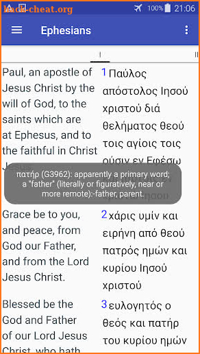 Parallel English -  Hebrew / Greek Bible screenshot