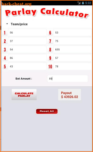 Parlay Calculator screenshot
