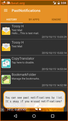 Past Notifications (Key) screenshot