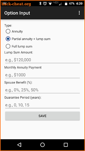 Pension Option Calculator screenshot