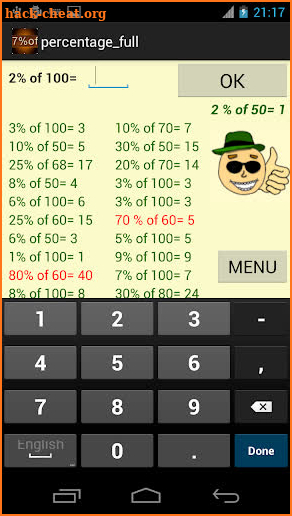 percentage math homeworks screenshot