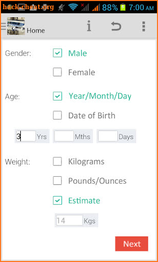 PICU Calculator screenshot