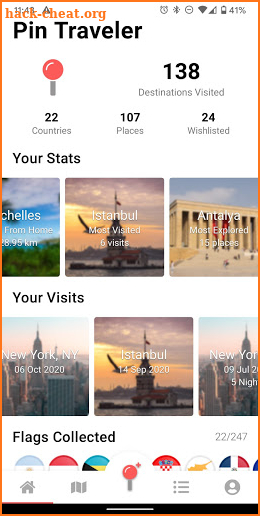 Pin Traveler: World Travel Map & Trip Tracker App screenshot