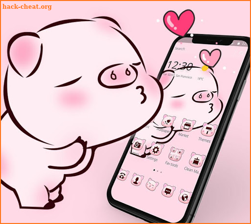 Pink Cute Love Piggy Theme screenshot