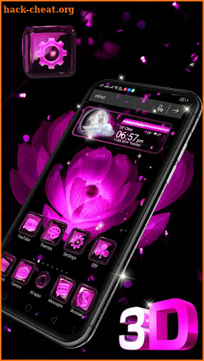 Pink Flower 3D Glass Tech Theme 🌺🌸 screenshot