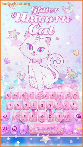 Pink Glitter Unicorn Cat Keyboard Theme for Girls screenshot