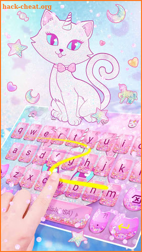 Pink Glitter Unicorn Cat Keyboard Theme for Girls screenshot